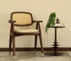 Buy Adira Teak Wood Arm Dining Chair with Cane (Jade Ivory, Teak Finish) Online - Modern Dining chai