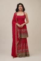 Carmine Red Georegette Sharara Red Sharara Suits Frontier Raas