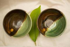 Ceramic Green Brown Bowl- Set Of 2