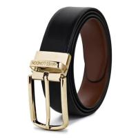 Italian Leather Belts for Men - Reversible Black & Brown with Gold Buckle, Plain Leather Texture