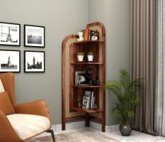 Tarika Sheesham Wood and Cane 4 Tier Corner Book Shelf