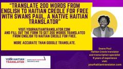 Free Haitian Creole Translation (Translate up to 200 words from English to Haitian Creole)