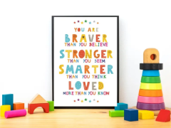 Brave, Strong, Smart, Loved | Motivational Quote Wall Art for Kids' Room, Nursery Decor – Inspiratio