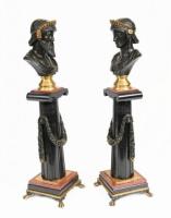 Pair Grand Tour Busts on Stands Bronze Jupiter Juno 1820