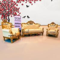 AARSUN 5 SEATER SOFA IN TEAK WOOD ANTIQUE GOLD PAINT