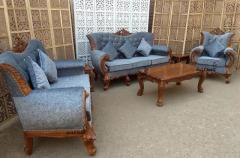 AARSUN HAND CARVED TEAK WOOD SOFA SET