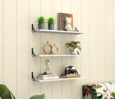 Sleek Aloft Wall Shelf with Brackets - Frosty White