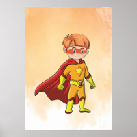 Superhero Boy Red Cape Wall Art - Courageous Kids Nursery Decor