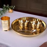 Brass Thaali Set | 5 Pieces Set | ( 1 Thaali, 2 Bowls, 1 Glass, 1 Spoo – The Divine Tales