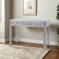 Exquisite Grey Mother of Pearl Floral Inlay 3 Drawer Console