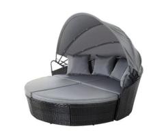 Gardeon Sun Lounge Setting - Wicker Lounger Day Bed, Black