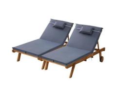 Gardeon 2x Sun Lounge Wooden Lounger Outdoor Day Bed, Grey