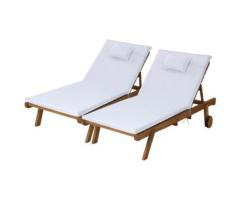  Gardeon 2x Sun Lounge Wooden Lounger Outdoor Day Bed White